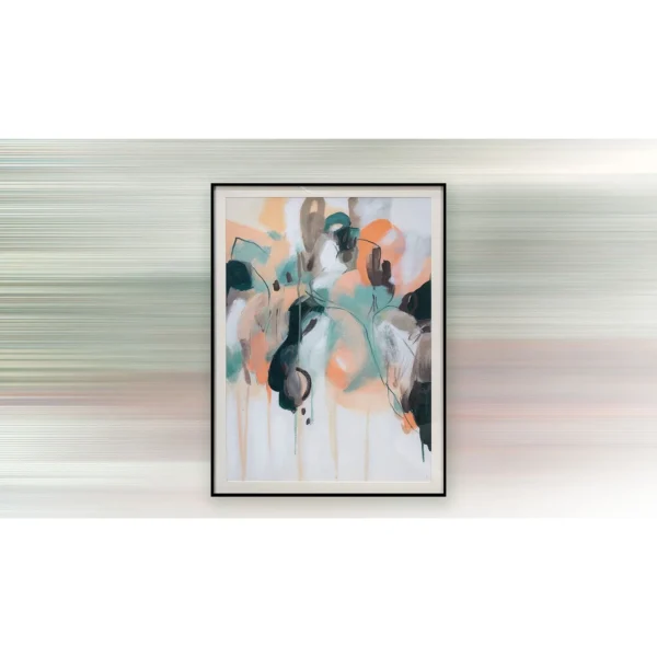 Small Pastel Abstract in Slim Frame, 30 x 40 cm — in a room setting