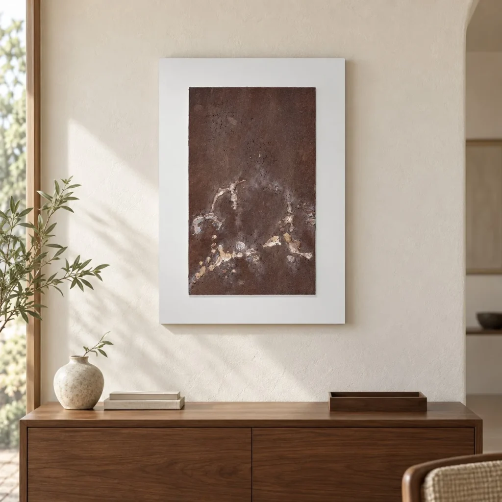 Rust Marble Panel in White Frame, 45 x 65 cm — front view