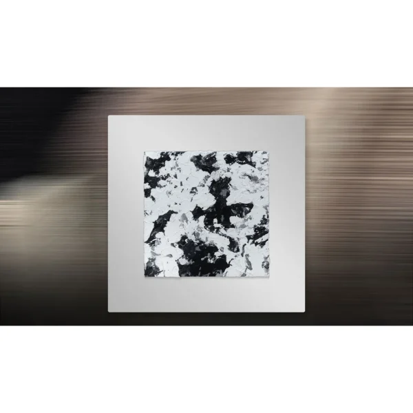 Black and White Ink Splash in White Frame, 40 x 40 cm — in a room setting