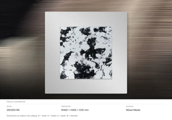 Black and White Ink Splash in White Frame, 40 x 40 cm — dimensions
