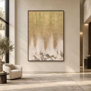 Tall Gold Leaf Drip Wall Art in Black Frame, 120 x 168 cm — front view