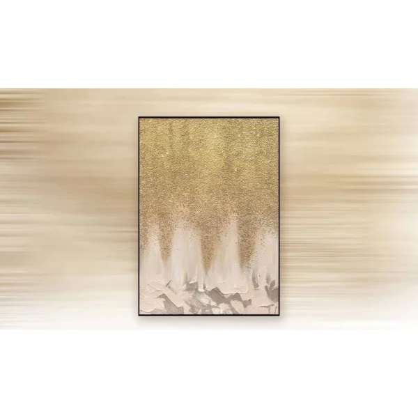 Tall Gold Leaf Drip Wall Art in Black Frame, 120 x 168 cm — in a room setting