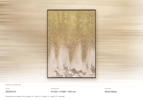 Tall Gold Leaf Drip Wall Art in Black Frame, 120 x 168 cm — dimensions