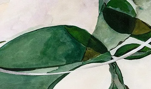 Green Leaf Line Abstract in Black Frame, 60 x 70 cm — detail