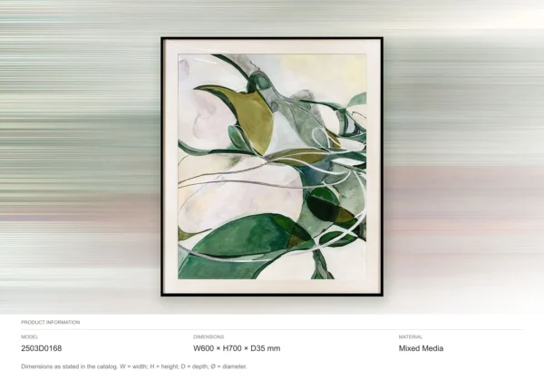 Green Leaf Line Abstract in Black Frame, 60 x 70 cm — dimensions