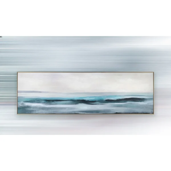 Panoramic Sea Horizon Painting in Slim Frame, 145 x 45 cm — in a room setting
