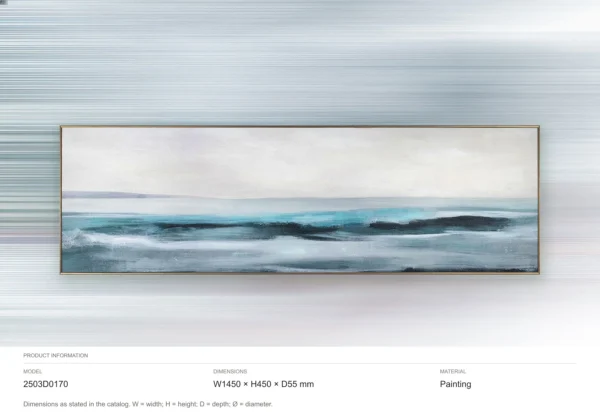 Panoramic Sea Horizon Painting in Slim Frame, 145 x 45 cm — dimensions