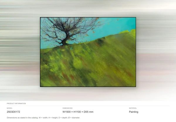 Lone Tree on Green Hill Painting, 150 x 110 cm in olive — dimensions