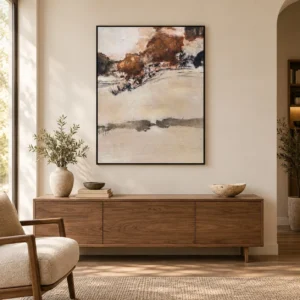 Autumn Ink Landscape Painting in Slim Frame, 70 x 90 cm — front view