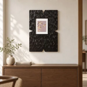 Carved Black Frame with Small Bird Print, 40 x 60 cm in black — front view