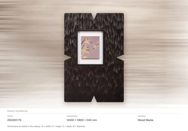 Carved Black Frame with Small Bird Print, 40 x 60 cm in black — dimensions