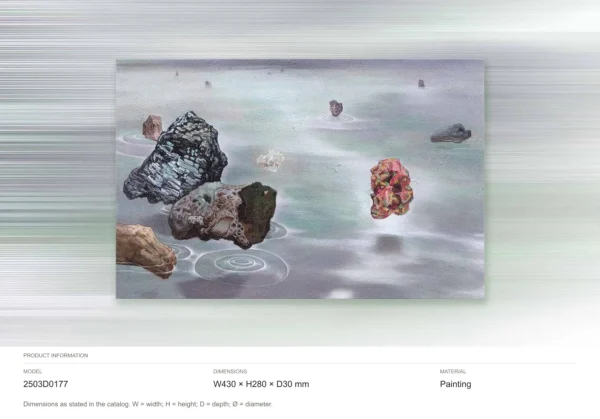 Small Rocks in Misty Water Painting, 43 x 28 cm — dimensions