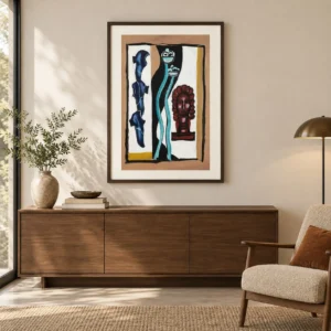 Tribal Mask Abstract Painting in Wood Frame, 85 x 120 cm — front view