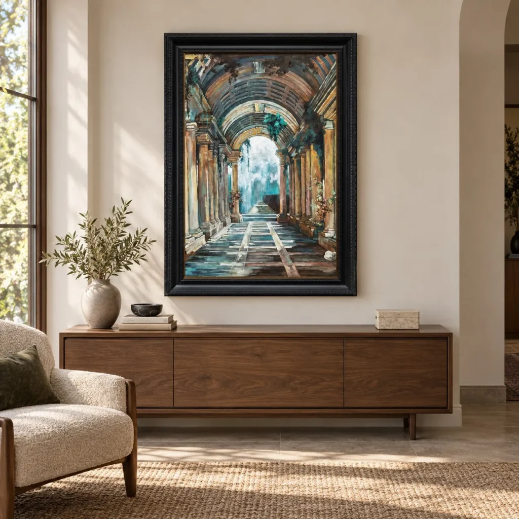 Grand Arcade Painting in Black Frame, 100 x 140 cm — front view