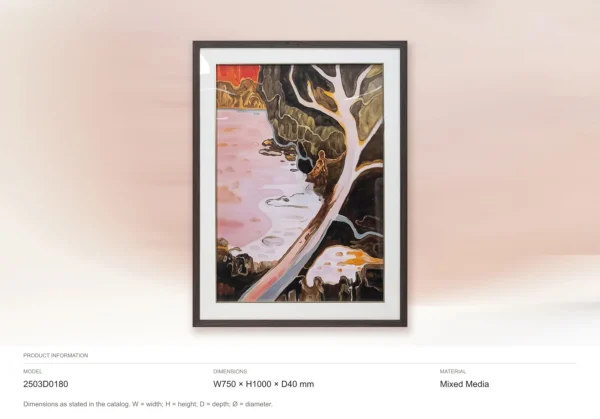 White Tree Over Pink Water Painting in rose stone — dimensions