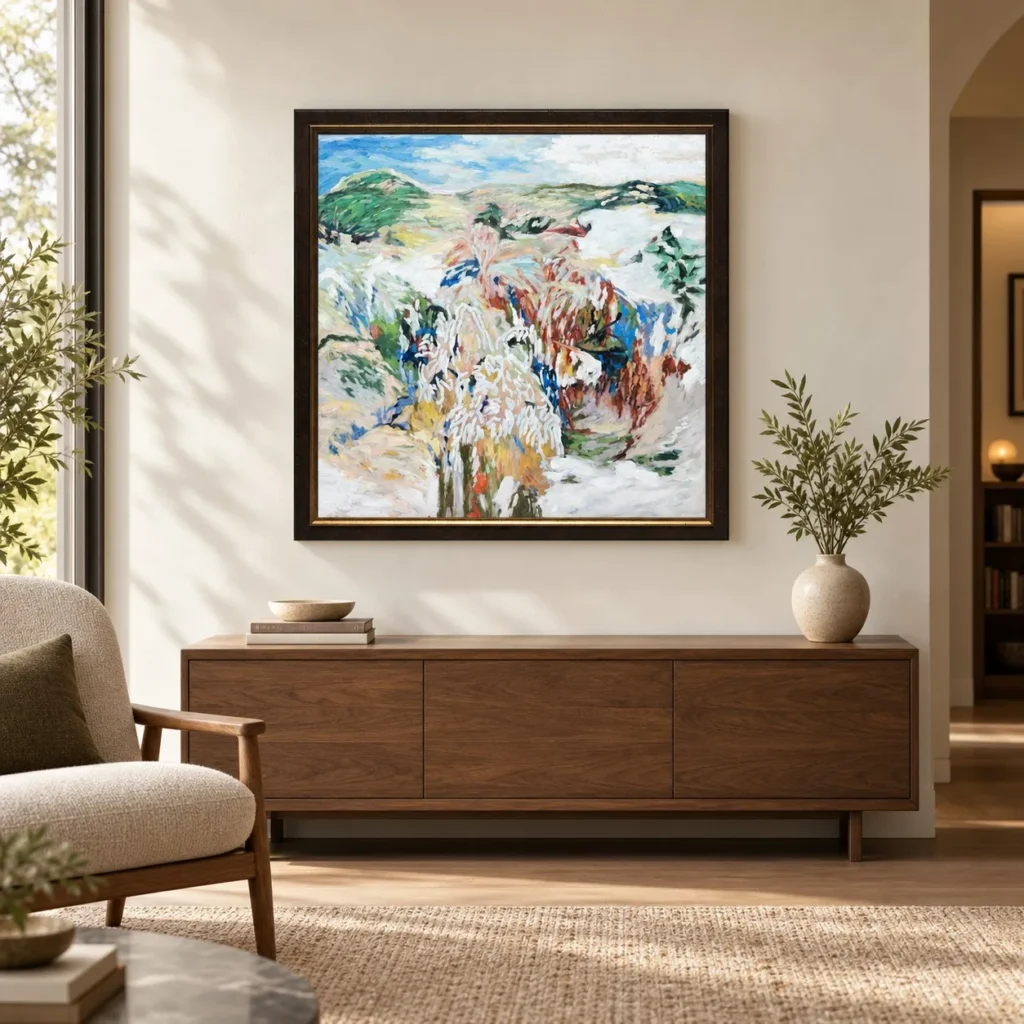 Wild Garden Expressionist Painting in ivory — front view