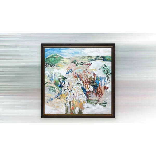 Wild Garden Expressionist Painting in ivory — in a room setting