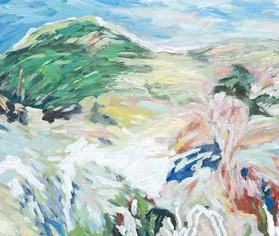 Wild Garden Expressionist Painting in ivory — detail