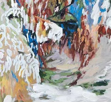 Wild Garden Expressionist Painting in ivory — detail