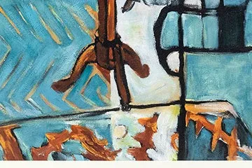 Blue Interior Scene Painting in Gold Frame, 70 x 90 cm — detail