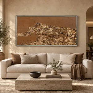 Wide Rust Mineral Landscape in Silver Frame, 180 x 90 cm — front view