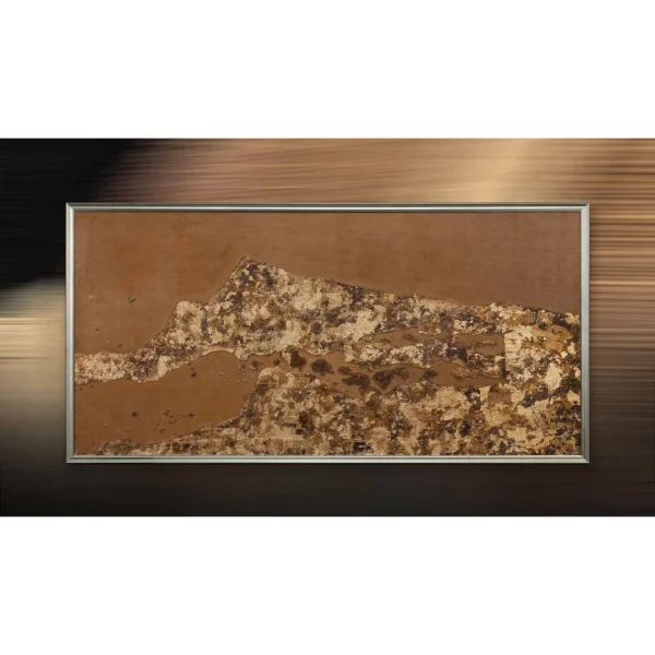 Wide Rust Mineral Landscape in Silver Frame, 180 x 90 cm — in a room setting