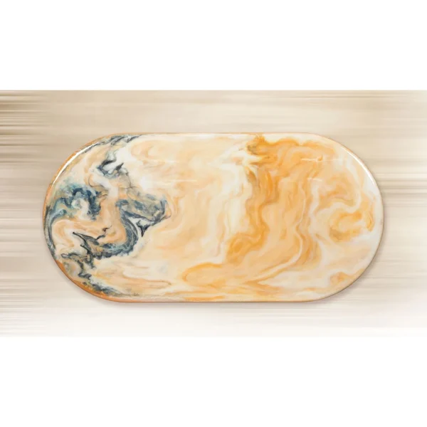 Oval Marbled Amber and Grey Wall Art, 50 x 25 cm in rust — in a room setting