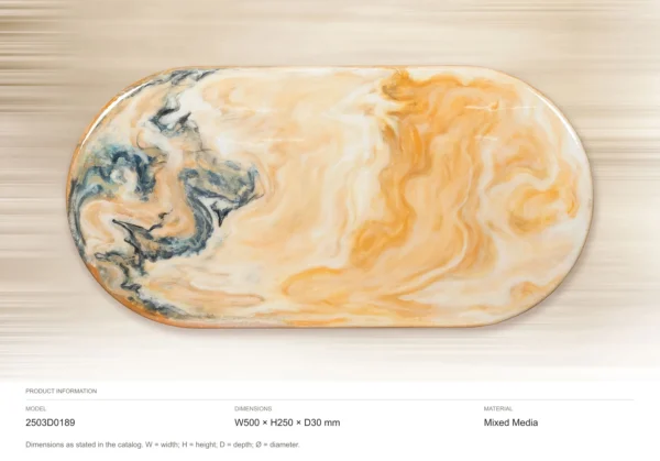 Oval Marbled Amber and Grey Wall Art, 50 x 25 cm in rust — dimensions