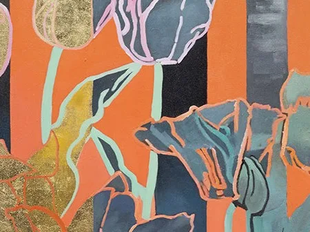 Stylised Floral Painting in rust — detail
