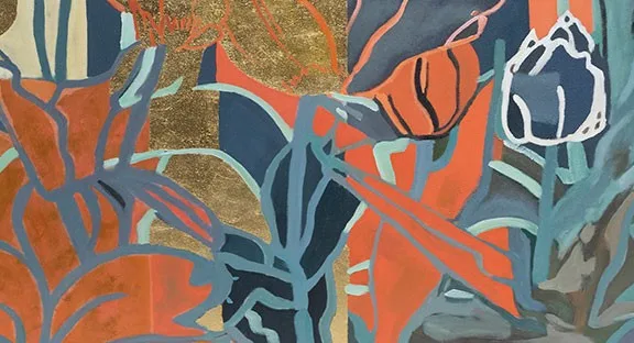 Stylised Floral Painting in rust — detail
