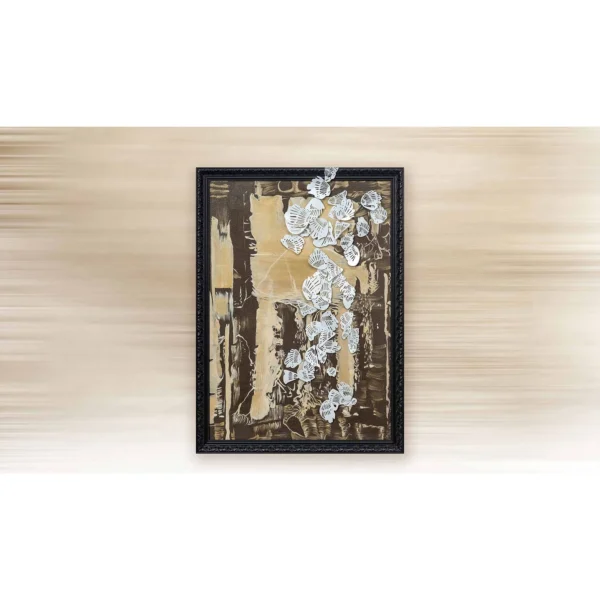 White Blossom Relief in clay — in a room setting