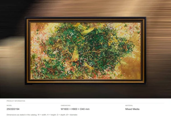 Wide Green and Gold Foliage Painting in olive — dimensions