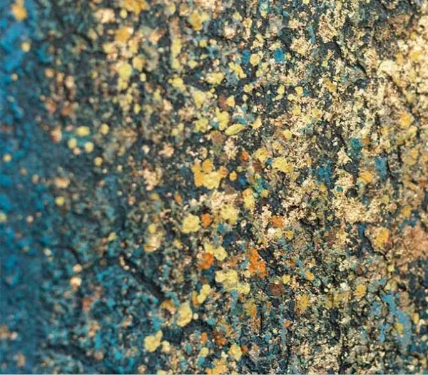 Turquoise and Gold Crackle Glazed Slab, 90 x 90 cm in blue — detail