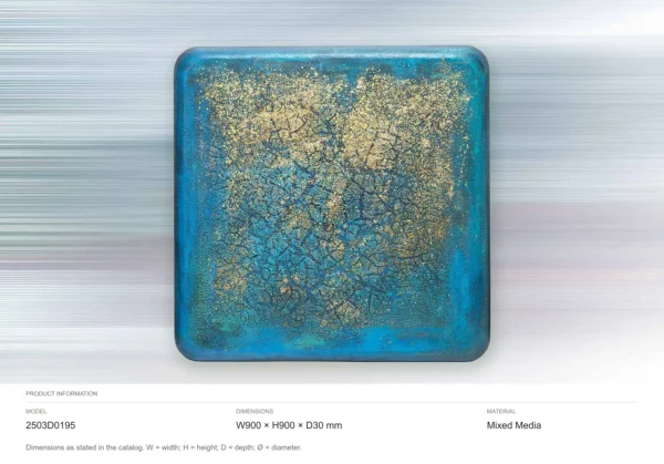 Turquoise and Gold Crackle Glazed Slab, 90 x 90 cm in blue — dimensions