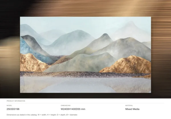 Monumental Layered Mountain Painting, 240 x 140 cm in blue — dimensions