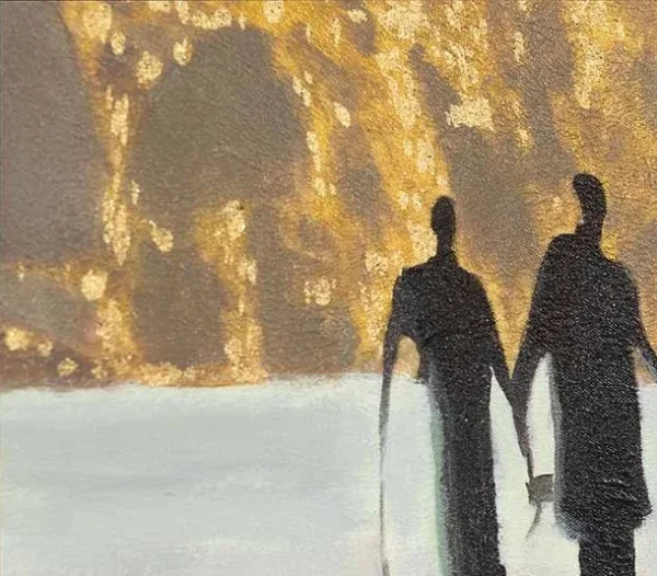 Wide Figures in Rain Abstract Painting, 150 x 80 cm — detail