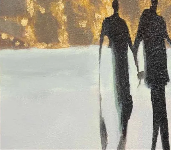 Wide Figures in Rain Abstract Painting, 150 x 80 cm — detail
