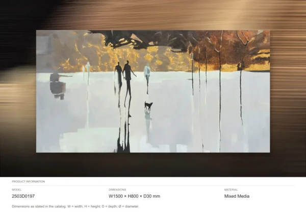 Wide Figures in Rain Abstract Painting, 150 x 80 cm — dimensions