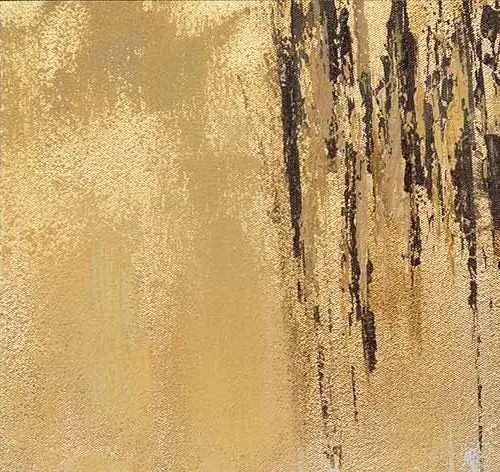 Panoramic Gold and Silver Drip Wall Art, 250 x 82 cm in brushed brass — detail