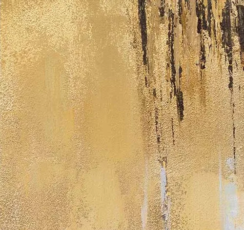 Panoramic Gold and Silver Drip Wall Art, 250 x 82 cm in brushed brass — detail