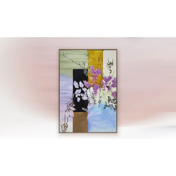 Wisteria Collage Painting in Slim Frame, 90 x 120 cm — in a room setting