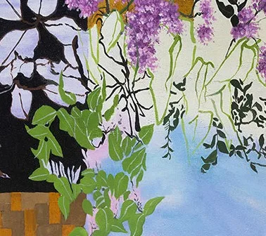 Wisteria Collage Painting in Slim Frame, 90 x 120 cm — detail