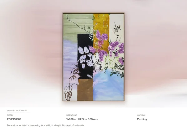 Wisteria Collage Painting in Slim Frame, 90 x 120 cm — dimensions