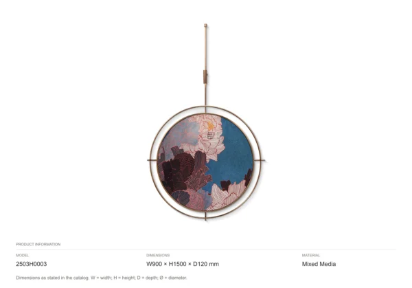 Round Peony Mosaic in Brass Ring on Rod, 90 x 150 cm — dimensions
