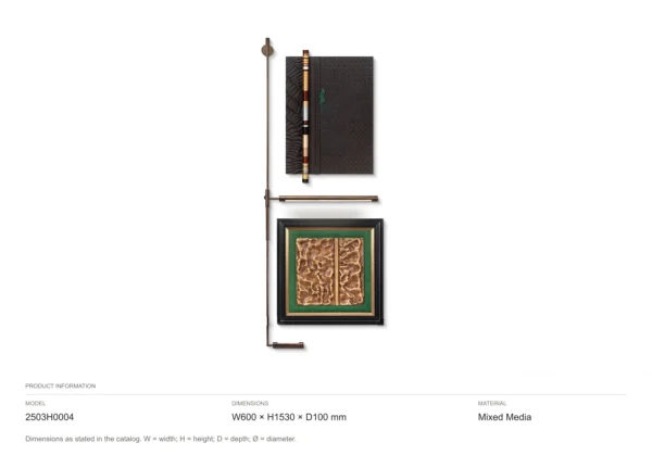 Green Relief and Gold Panel Set on Brass Rod, 60 x 153 cm in olive — dimensions