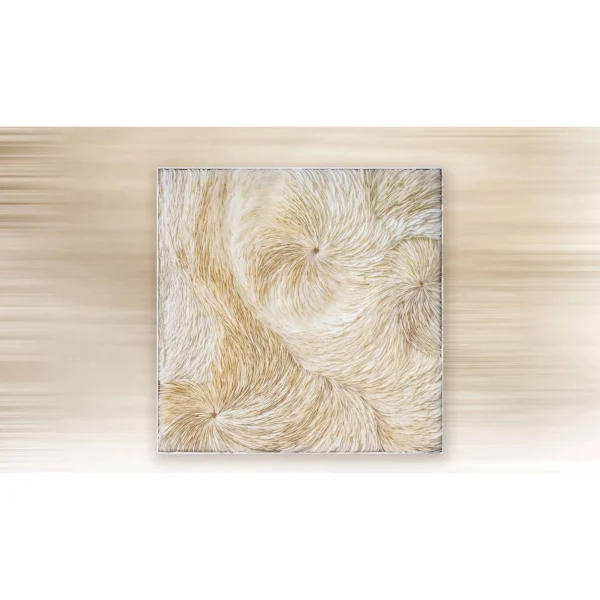 Cream Feather Swirl Relief Wall Art, 100 x 100 cm in oatmeal — in a room setting