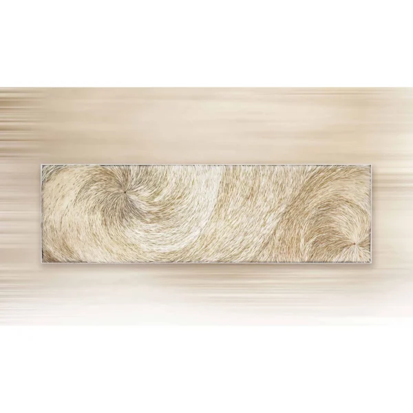 Panoramic Cream Feather Swirl Relief Wall Art, 200 x 60 cm in oatmeal — in a room setting
