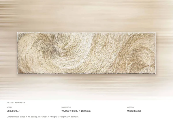 Panoramic Cream Feather Swirl Relief Wall Art, 200 x 60 cm in oatmeal — dimensions