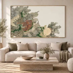 Wide Coral Reef Relief Wall Art in olive — front view