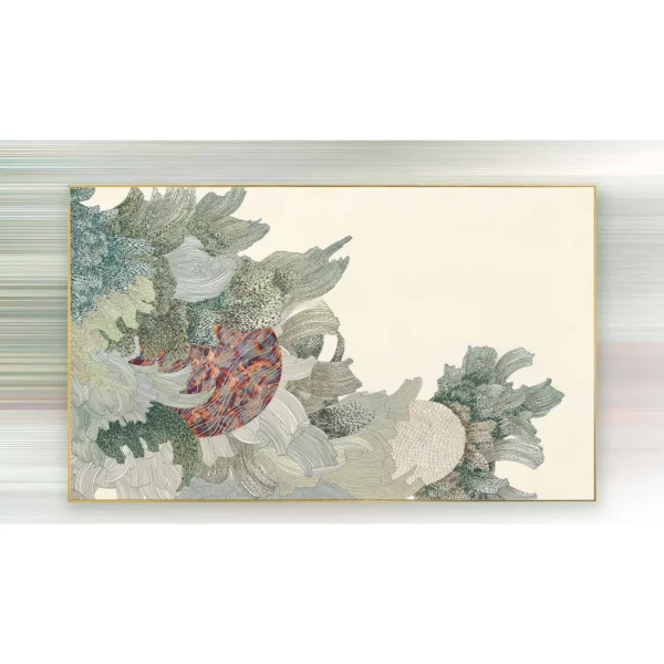 Wide Coral Reef Relief Wall Art in olive — in a room setting